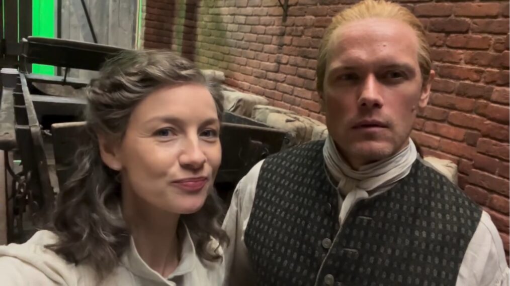 Caitriona Balfe and Sam Heughan behind the scenes of 'Outlander' Season 8