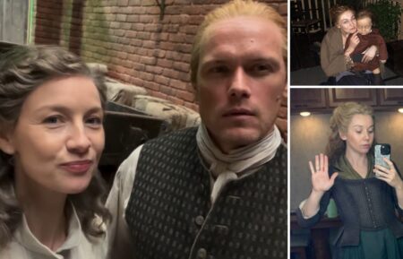 Caitriona Balfe, Sam Heughan, Sophie Skelton, and Lauren Lyle behind the scenes of 'Outlander'