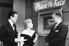 Jack Smith (host), Zsa Zsa Gabor, and C.D. Palmerton (contestant) in Place the Face