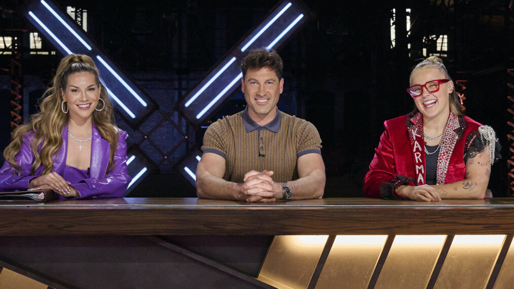 Judges Allison Holker, Maksim Chmerkovskiy, and JoJo Siwa in the 