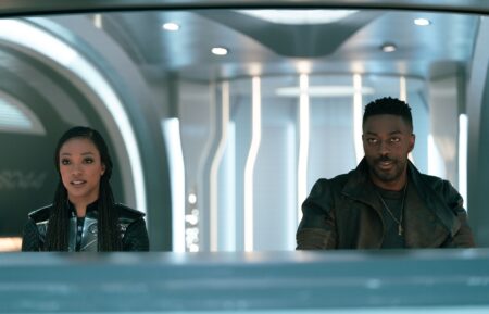 Sonequa Martin-Green as Burnham and David Ajala as Book in 'Star Trek: Discovery' Season 5 Episode 5 