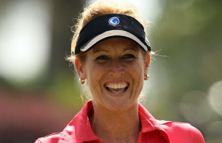 Stephanie Sparks, of The Golf Channel, smiles after making a birdie on the second hole during the first round of the Ginn Open at Reunion Resort April 17, 2008 in Reunion, Florida.