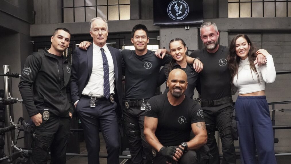 Patrick St. Esprit, David Lim, Shemar Moore, Anna Enger Ritch, Jay Harrington, and Brigitte Kali Canales — 'S.W.A.T.' Season 8 Renewal Celebration