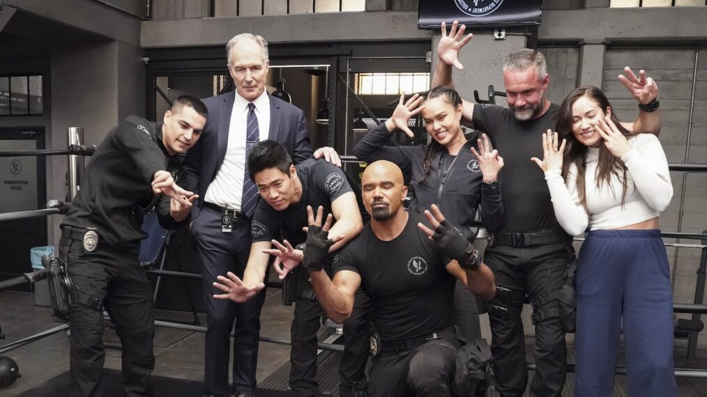 Patrick St. Esprit, David Lim, Shemar Moore, Anna Enger Ritch, Jay Harrington, and Brigitte Kali Canales — 'S.W.A.T.' Season 8 Renewal Celebration