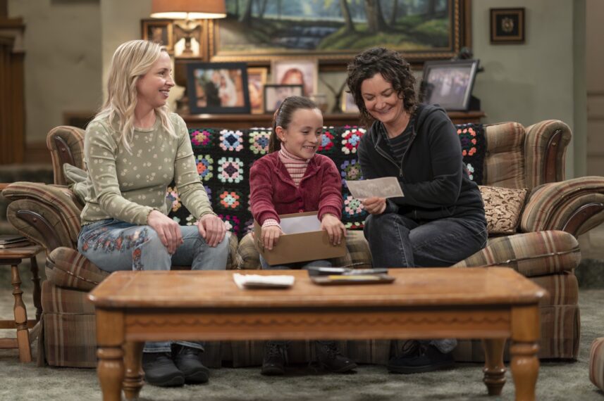 Lecy Goranson, Charlotte Sanchez, and Sara Gilbert in The Conners' 100th Episode