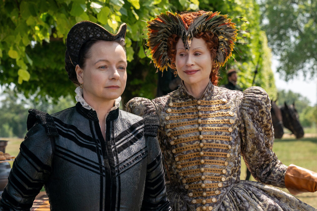 Samantha Morton as Catherine de Medici and Minnie Driver as Queen Elizabeth I in 'The Serpent Queen' Season 2