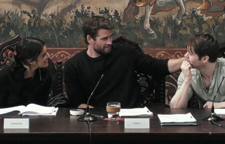 Anya Chalotra, Liam Hemsworth, and Joey Batey at the first table read of 'The Witcher' Season 4