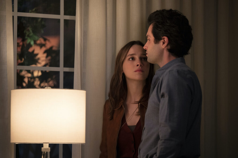 Victoria Pedretti and Penn Badgley in 'You' Season 2