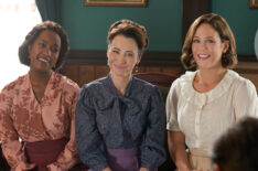 Natasha Burnett, Loretta Walsh, and Erin Krakow in 'When Calls the Heart' Season 11