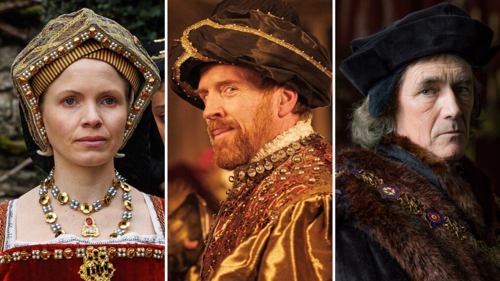 (L-R) Kate Phillips, Damian Lewis, and Mark Rylance in 'Wolf Hall: The Mirror and the Light'