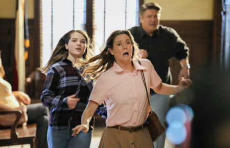 Raegan Revord as Missy, Zoe Perry as Mary, and Lance Barber as George Sr. in 'Young Sheldon' Season 7 Episode 7