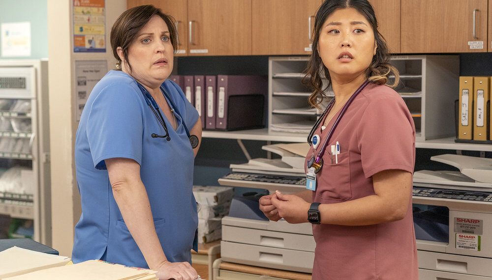 Allison Tolman as Alex, Kahyun Kim as Serena in St. Denis Medical