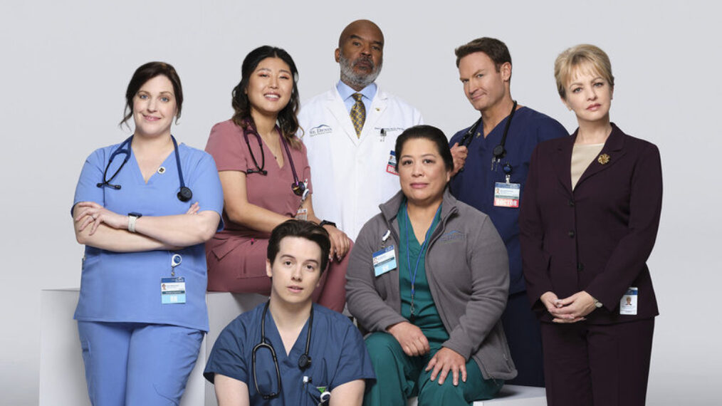 Allison Tolman as Alex, Kahyun Kim as Serena, Mekki Leeper as Matt, David Alan Grier as Ron, Kaliko Kauahi as Val, Josh Lawson as Bruce, Wendi McLendon-Covey as Joyce in St. Denis Medical