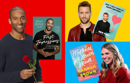 Matt James, Nick Viall, and Hannah Brown with their book covers