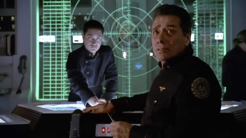 Alessandro Juliani as Felix Gaeta and Edward James Olmos as Adama in 'Battlestar Galactica'