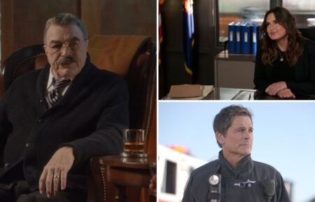 Tom Selleck as Frank Reagan in 'Blue Bloods,' Mariska Hargitay as Captain Olivia Benson in 'Law & Order: SVU,' and Rob Lowe in '9-1-1: Lone Star'