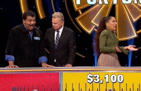 Neil deGrasse Tyson, Pat Sajak, and Robin Thede in 'Celebrity Wheel of Fortune' Season 4 finale