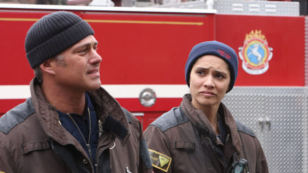 Taylor Kinney as Kelly Severide, Miranda Rae Mayo as Stella Kidd, David Eigenberg as Christopher Herrmann in 'Chicago Fire' - Season 12 Episode 8 