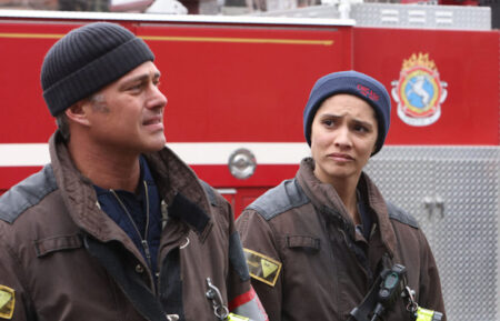 Taylor Kinney as Kelly Severide, Miranda Rae Mayo as Stella Kidd, David Eigenberg as Christopher Herrmann in 'Chicago Fire' - Season 12 Episode 8 