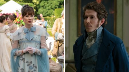 Claudia Jessie and Chris Fulton as Eloise and Sir Phillip Crane in 'Bridgerton'