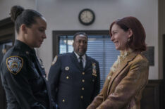 Carra Patterson as Kaya Blanke, Wendell Pierce as Captain Wagner, and Carrie Preston as Elsbeth Tascioni in the 'Elsbeth' Season 1 Finale 'A Fitting Finale'