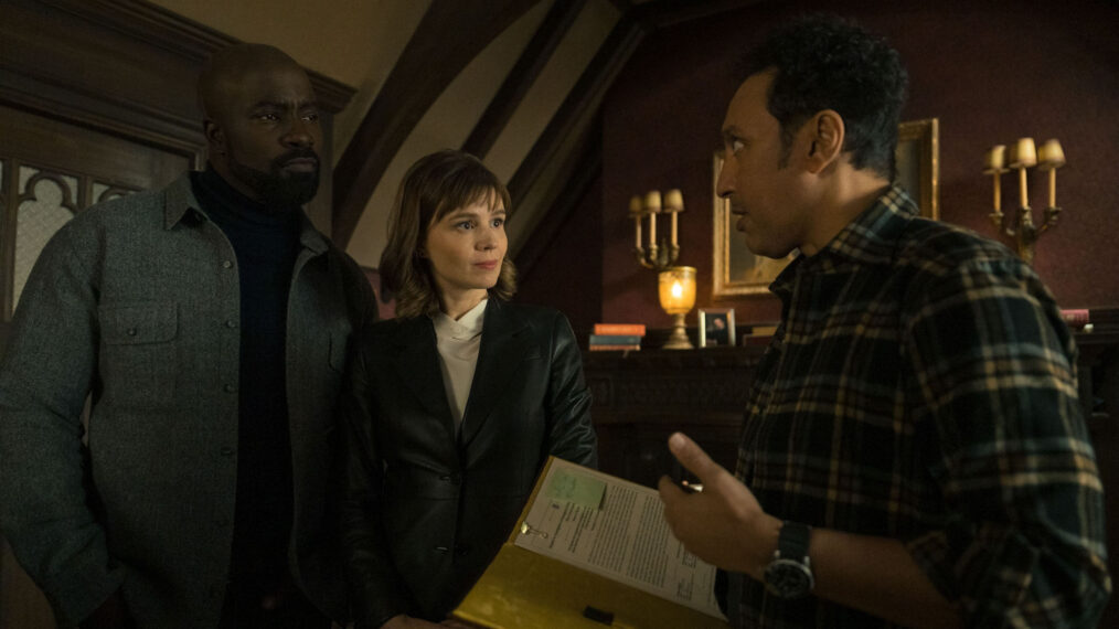 Mike Colter as David Acosta, Katija Herbers as Kristen Bouchard and Aasif Mandvi as Ben Shakir in the 'Evil' Season 4 Premiere 'How to Split an Atom'
