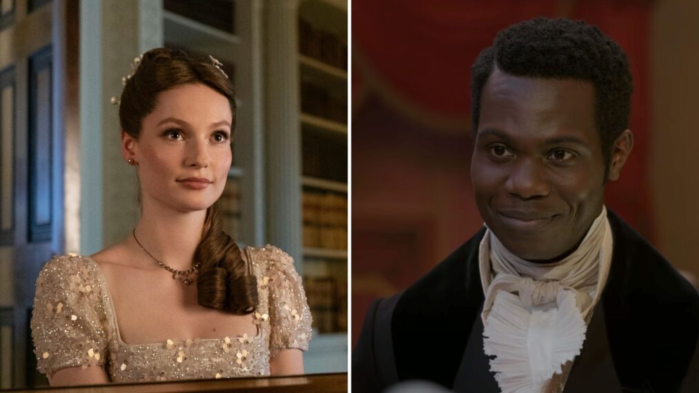 Hannah Dodd and Victor Alli as Francesca and John Stirling in 'Bridgerton'