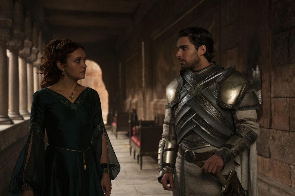 Olivia Cooke as Alicent Hightower, Fabien Frankel as Sir Criston Cole in 'House of the Dragon' Season 1