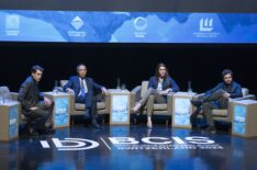 Ken Leung as Eric, Elena Saurel as Anna Gearing and Kit Harington as Henry with Aidan Whytock as moderator in 'Industry' Season 3