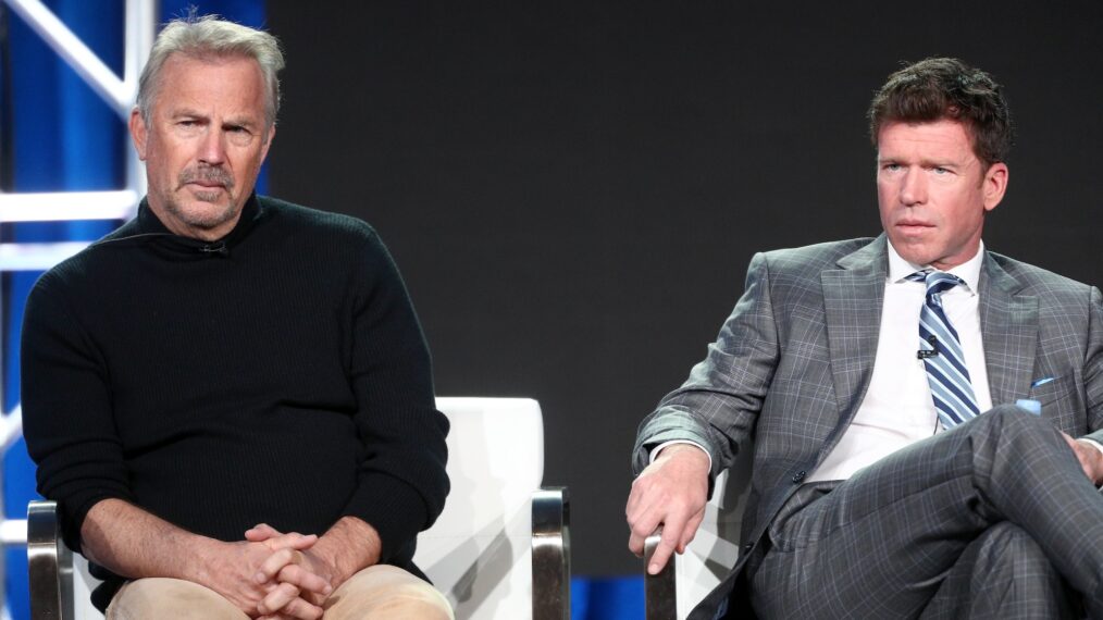 Kevin Costner and Taylor Sheridan on stage