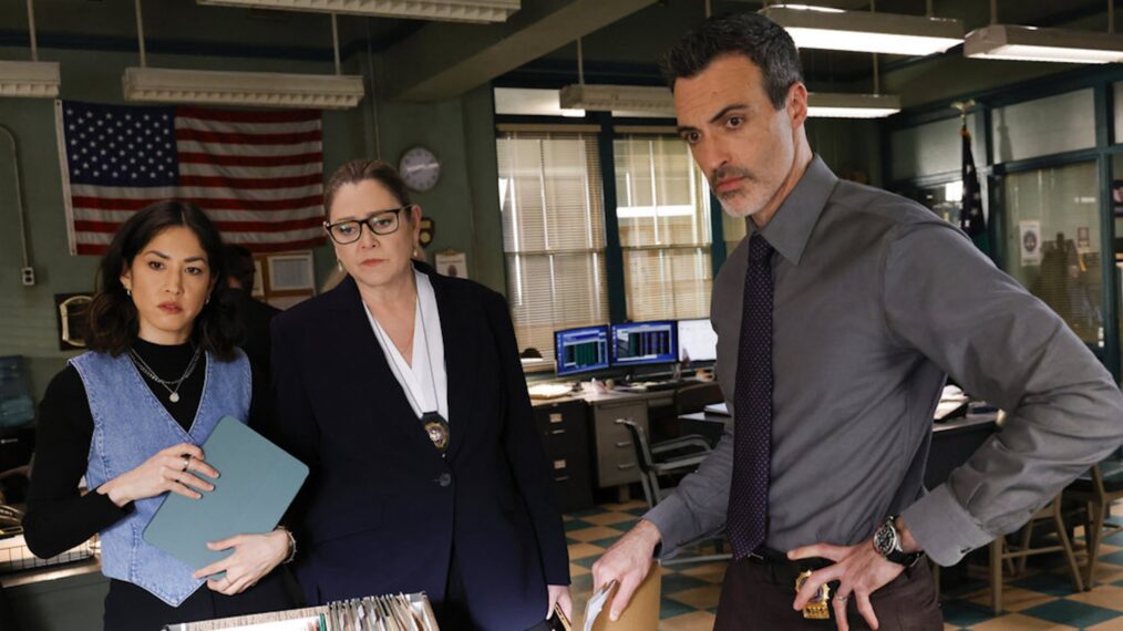 Connie Shi as Violet Yee, Camryn Manheim as Kate Dixon, and Reid Scott as Det. Vincent Riley in the 'Law & Order' Season 23 Finale 'In Harm's Way'