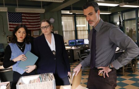 Connie Shi as Violet Yee, Camryn Manheim as Kate Dixon, and Reid Scott as Det. Vincent Riley in the 'Law & Order' Season 23 Finale 