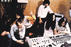 Ringo Starr, George Martin, Paul McCartney, George Harrison, Yoko Ono, John Lennon in 'Let It Be' documentary (1970)