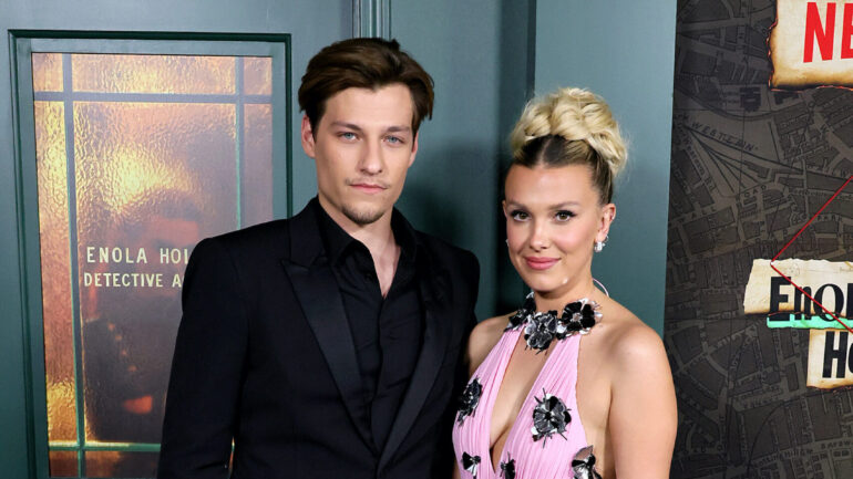 Jake Bongiovi and Millie Bobby Brown attend Netflix's "Enola Holmes 2" World Premiere at The Paris Theatre on October 27, 2022 in New York City.