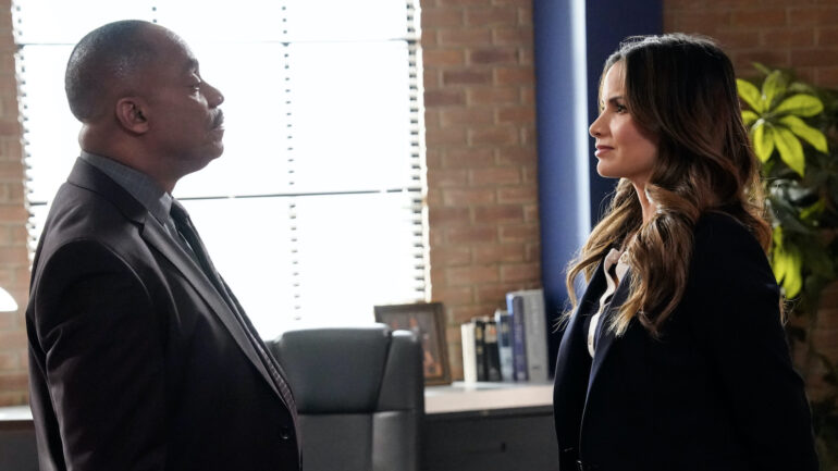 Rocky Carroll as Leon Vance and Katrina Law as Jessica Knight in the 'NCIS' Season 21 Finale 