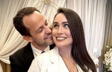 Rena Sofer and Sanford Bookstaver on their wedding day