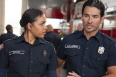 Barrett Doss as Vic and Jay Hayden as Travis in 'Station 19' Season 7 Episode 9 'How Am I Supposed To Live Without You'