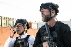 Jessica Camacho as Vasquez and Jay Harrington as David 'Deacon' Kay in the 'S.W.A.T.' Season 7 Finale 'Twenty Squad'