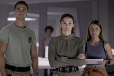 Richard Fleeshman as Lt. James Brice, Christie Burke as Sharon Garnet, Tiana Upcheva as Eva Markovic in The Ark - 'Hoping for Forever' - Season 1, Episode 10