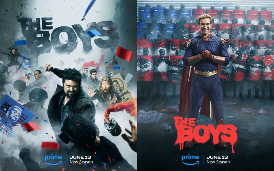 Karl Urban als Billy Butcher und Antony Starr als Homelander in den Postern zur vierten Staffel von „The Boys“.
