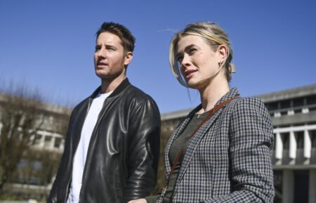 Justin Hartley as Colter Shaw and Melissa Roxburgh as Dr. Dory Shaw in 'Tracker' Season 1 Episode 11 