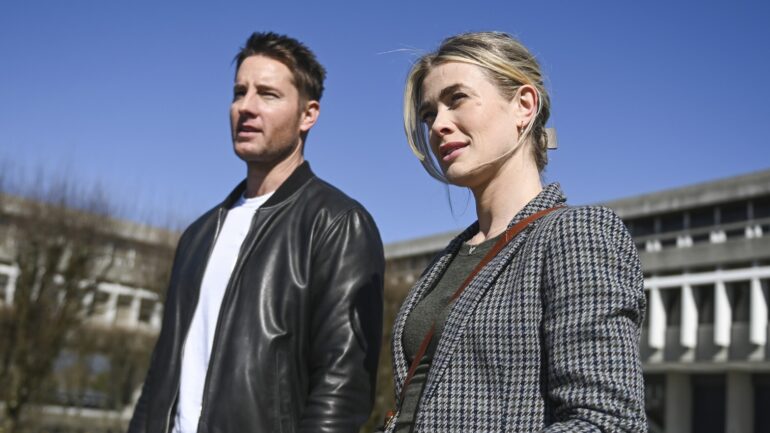 Justin Hartley as Colter Shaw and Melissa Roxburgh as Dr. Dory Shaw in 'Tracker' - Season 1, Episode 11 - 'Beyond the Campus Walls'