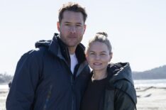 Justin Hartley and Jennifer Morrison behind the scenes of the 'Tracker' Season 1 finale 'The Storm'