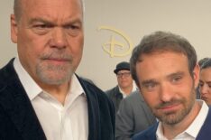 'Daredevil: Born Again' stars Vincent D'Onofrio and Charlie Cox on the 2024 Disney Upfront carpet with TV Insider