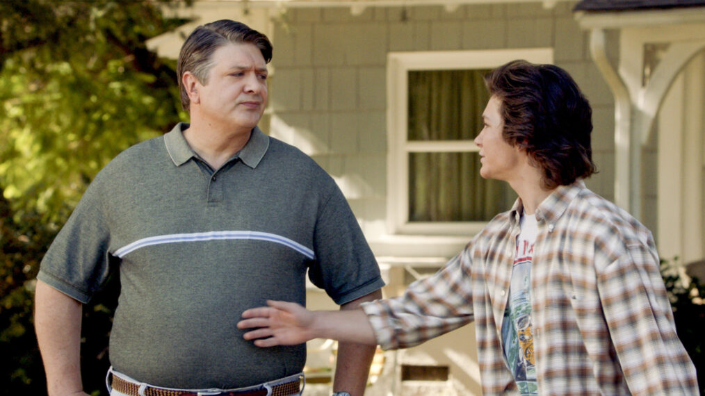 Lance Barber as George Sr. and Montana Jordan as George Jr. on 'Young Sheldon'