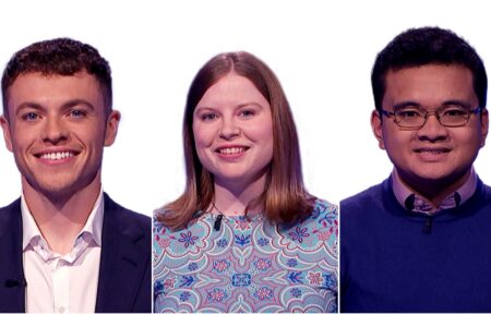 Connor Townsend, Adriana Harmeyer, and Enzo Cunanan on Jeopardy!