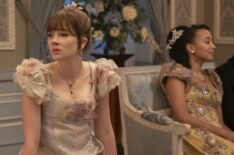 Claudia Jessie as Eloise Bridgerton, Emma Naomi as Alice Mondrich, Martins Imhangbe as Will Mondrich in 'Bridgerton' Season 3 Part 2