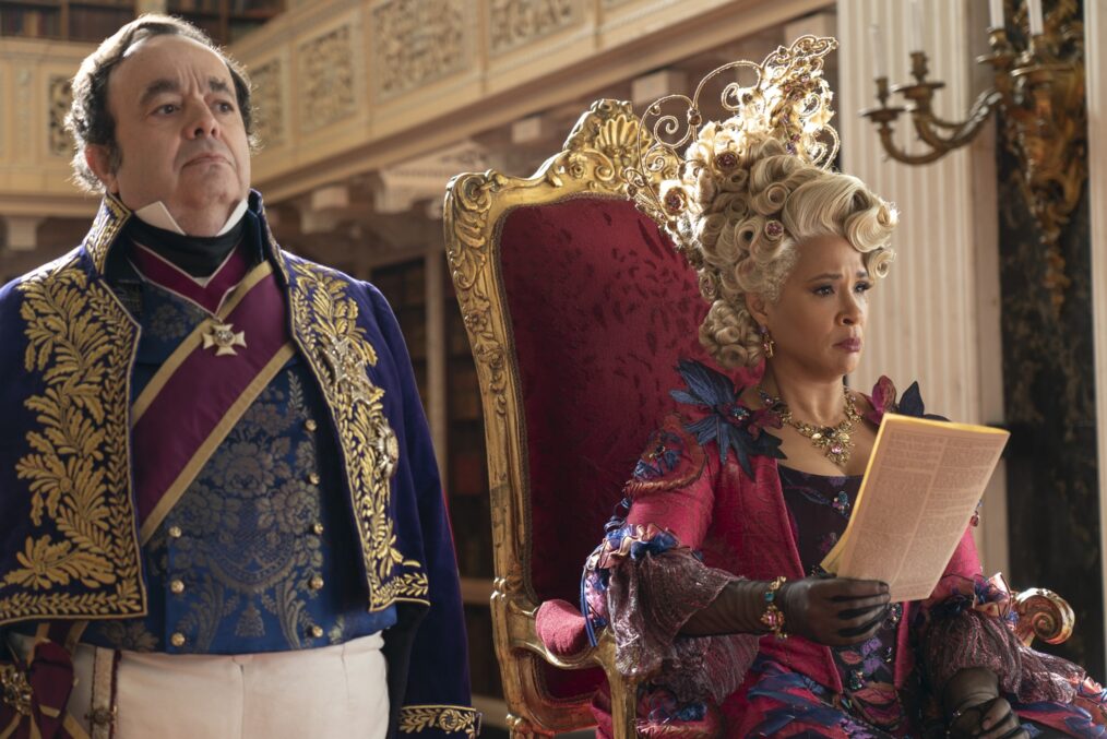 Hugh Sachs as Brimsley, Golda Rosheuvel as Queen Charlotte in 'Bridgerton' Season 3 Part 2