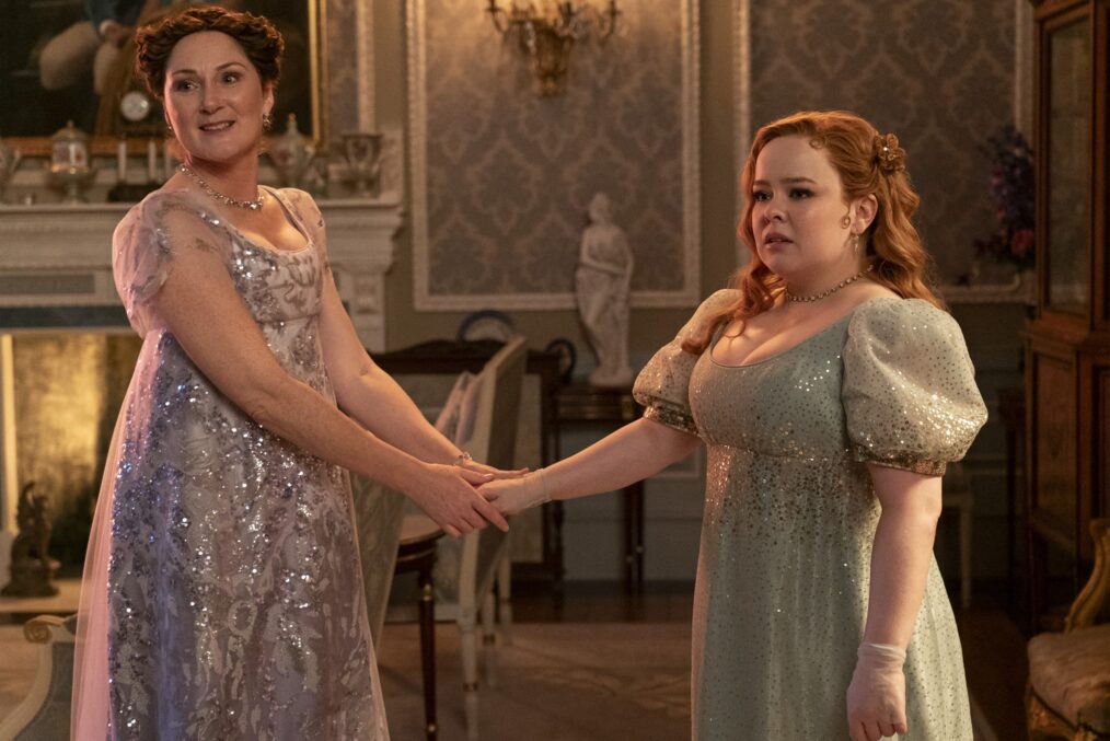 Ruth Gemmell as Lady Violet Bridgerton, Nicola Coughlan as Penelope Featherington in 'Bridgerton' Season 3 Part 2