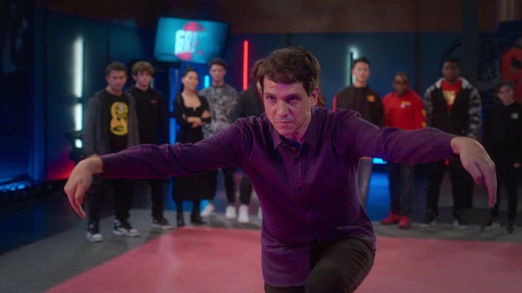 Ralph Macchio as Daniel LaRusso dina flying crane kick in 'Cobra Kai'
